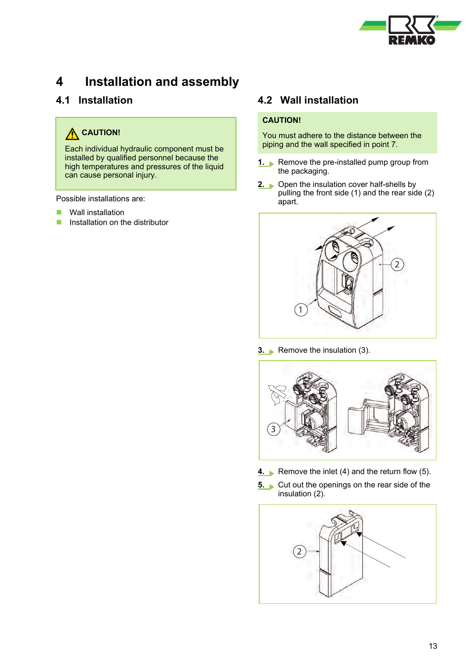 4 installation and assembly, 1 installation, 2 wall installation | Installation and assembly, Installation, Wall installation | REMKO HGM-HGU User Manual | Page 13 / 32