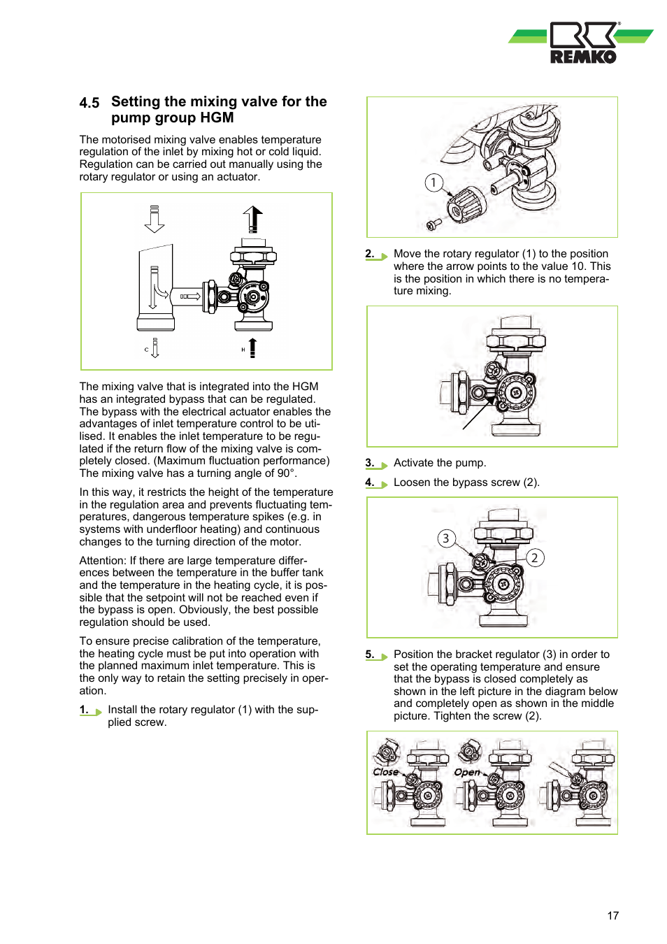 5 setting the mixing valve for the pump group hgm, Setting the mixing valve for the pump group hgm | REMKO HGM-HGU User Manual | Page 17 / 32