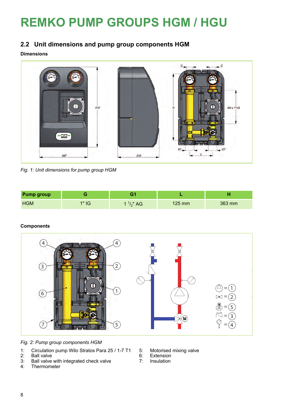 2 unit dimensions and pump group components hgm, Remko pump groups hgm / hgu | REMKO HGM-HGU User Manual | Page 8 / 32