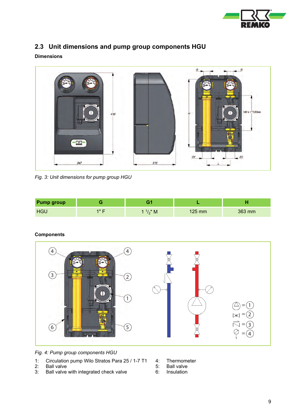 3 unit dimensions and pump group components hgu, Unit dimensions and pump group components hgu | REMKO HGM-HGU User Manual | Page 9 / 32