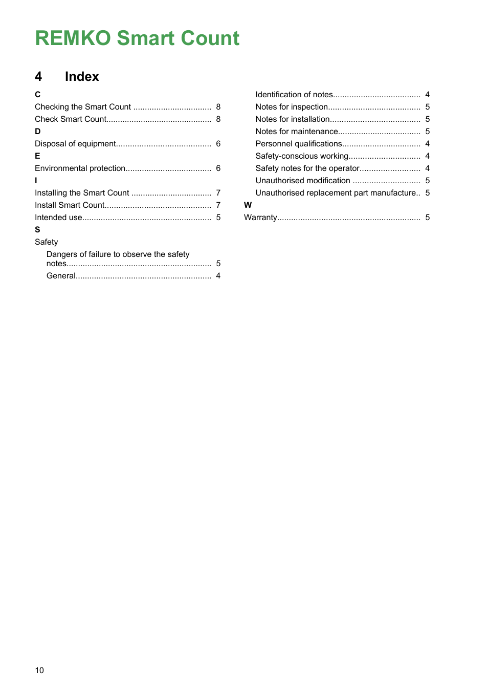 4 index, Index, Remko smart count | REMKO Smart Count Activation User Manual | Page 10 / 12