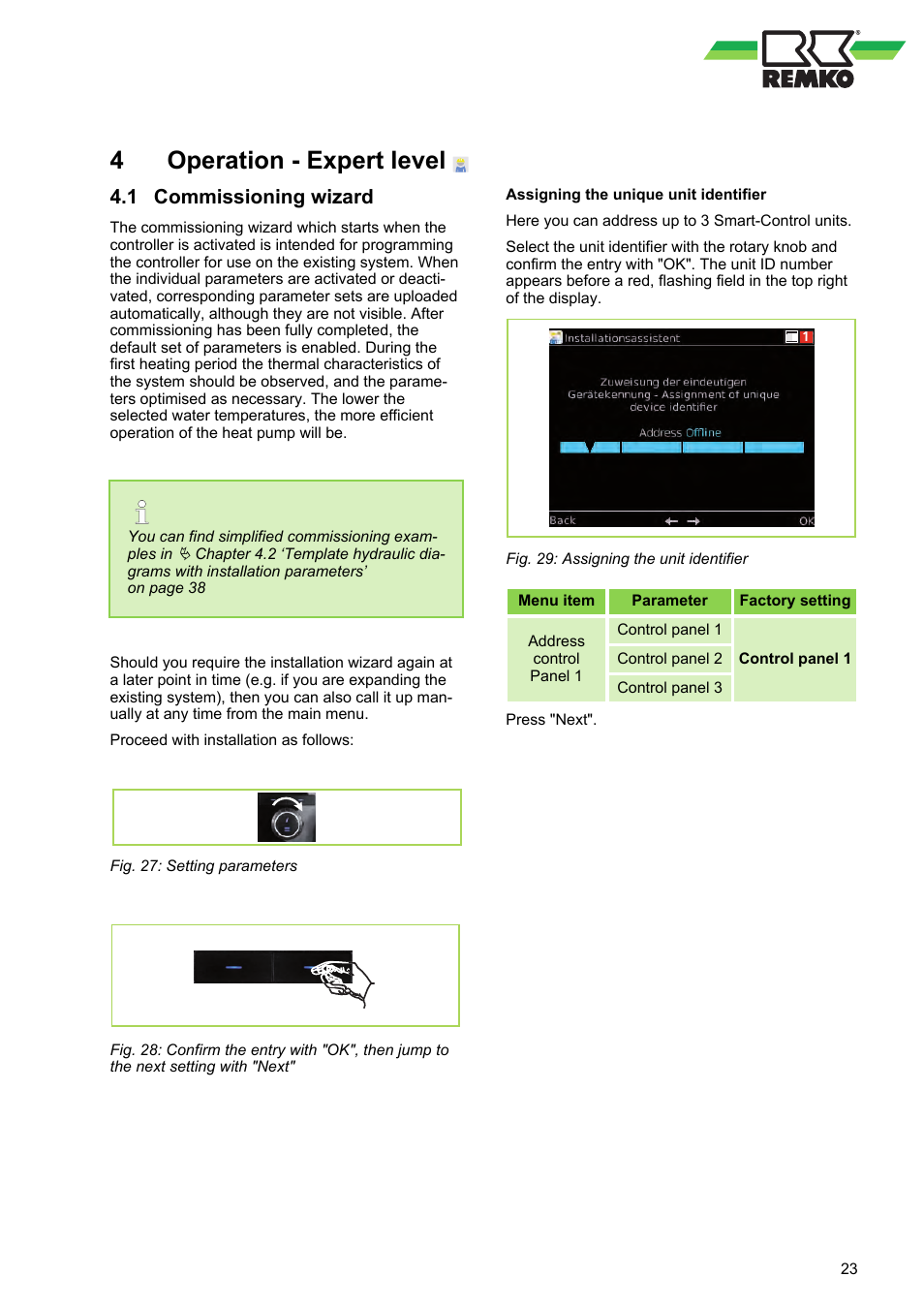 4 operation - expert level, 1 commissioning wizard, Operation - expert level 4.1 commissioning wizard | Operation - expert level, Commissioning wizard | REMKO WPM-Smart-Control-Manual for specialists-WKF-085 User Manual | Page 23 / 84