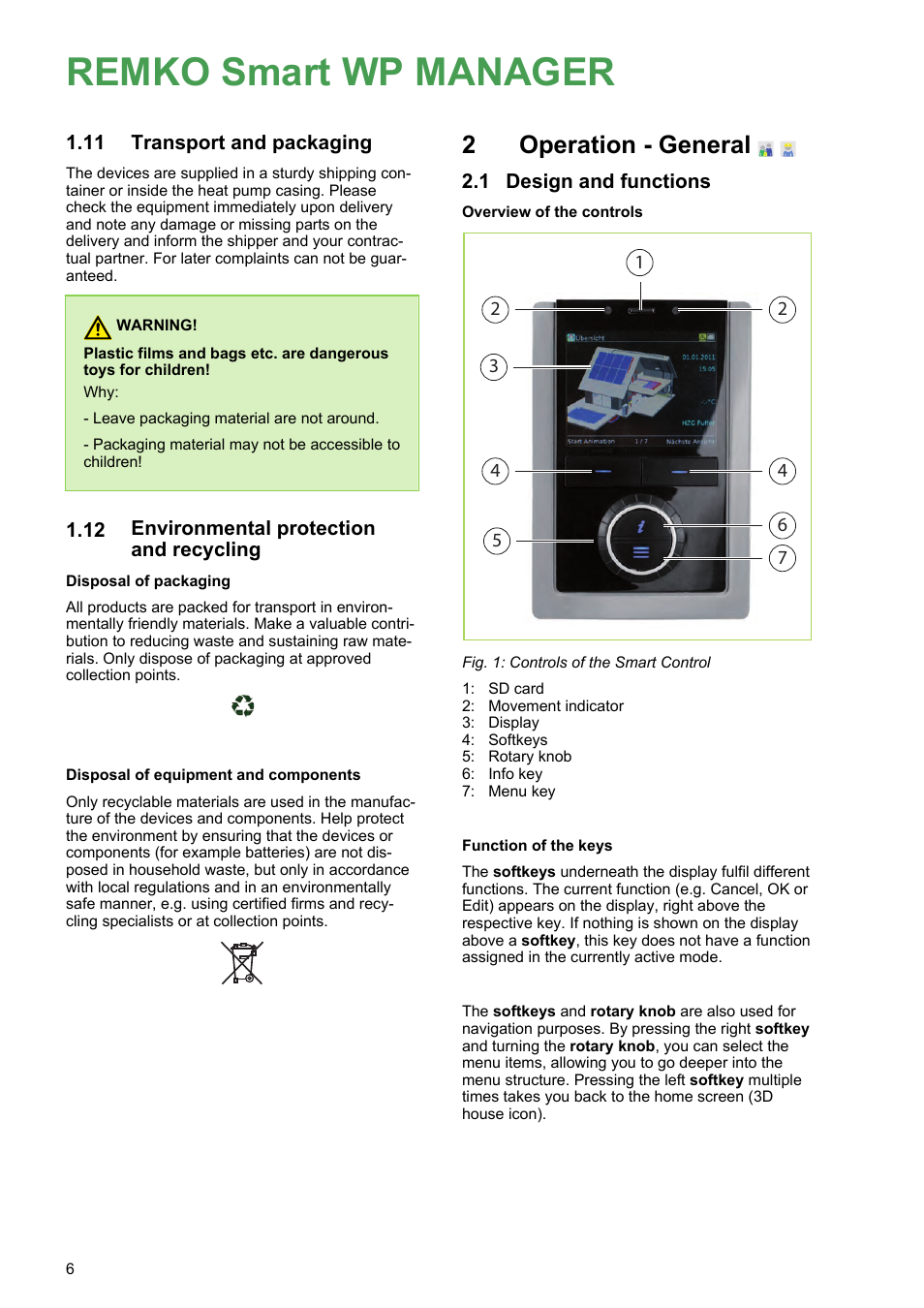 11 transport and packaging, 12 environmental protection and recycling, 2 operation - general | 1 design and functions, Operation - general 2.1 design and functions, Remko smart wp manager, Operation - general | REMKO WPM-Smart-Control-Manual for specialists-WKF-120 User Manual | Page 6 / 100
