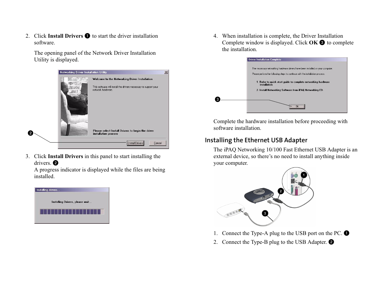 Installing the ethernet usb adapter | Compaq iPaq HNE-200 User Manual | Page 7 / 10