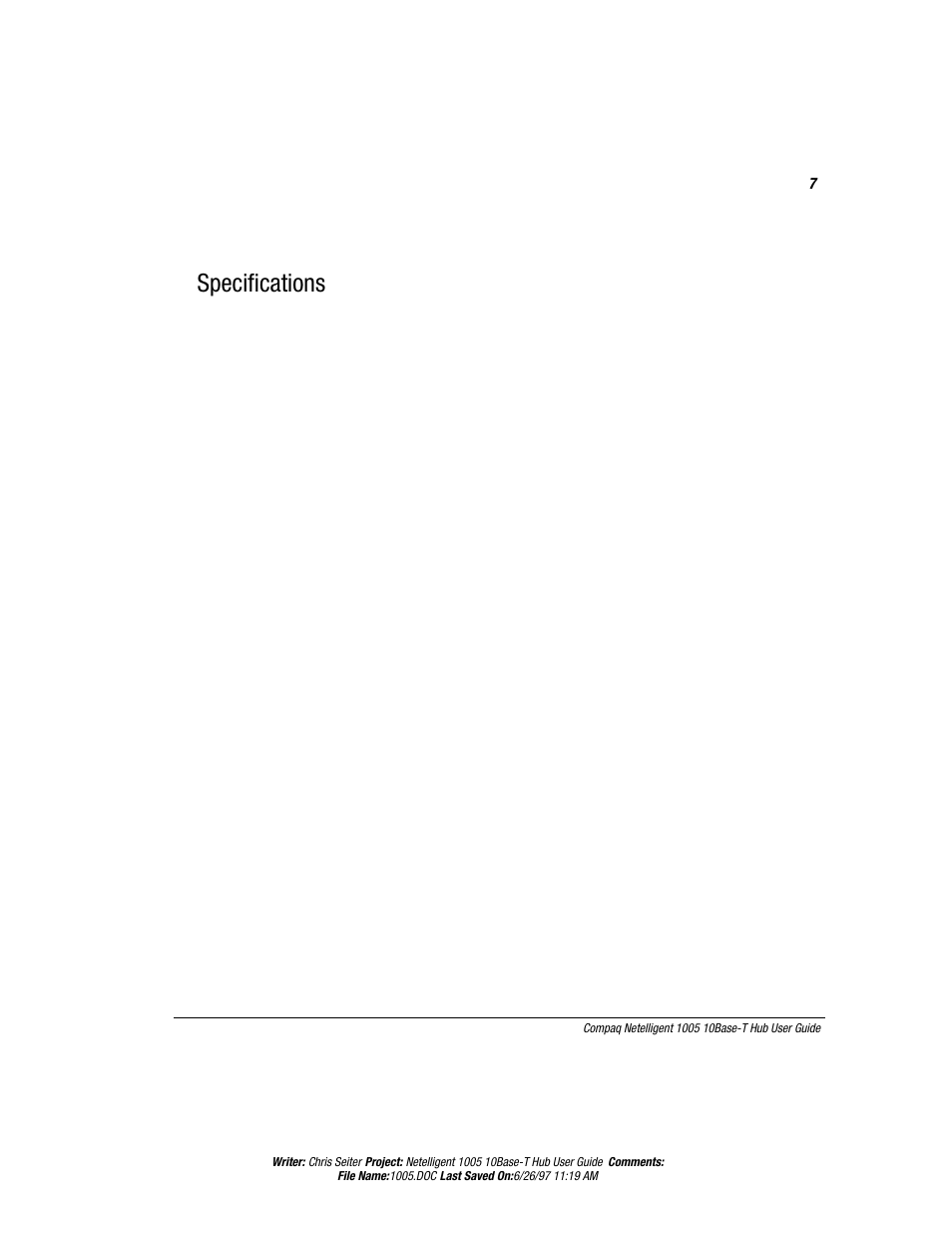 Specifications | Compaq Netelligent 1005 User Manual | Page 10 / 14