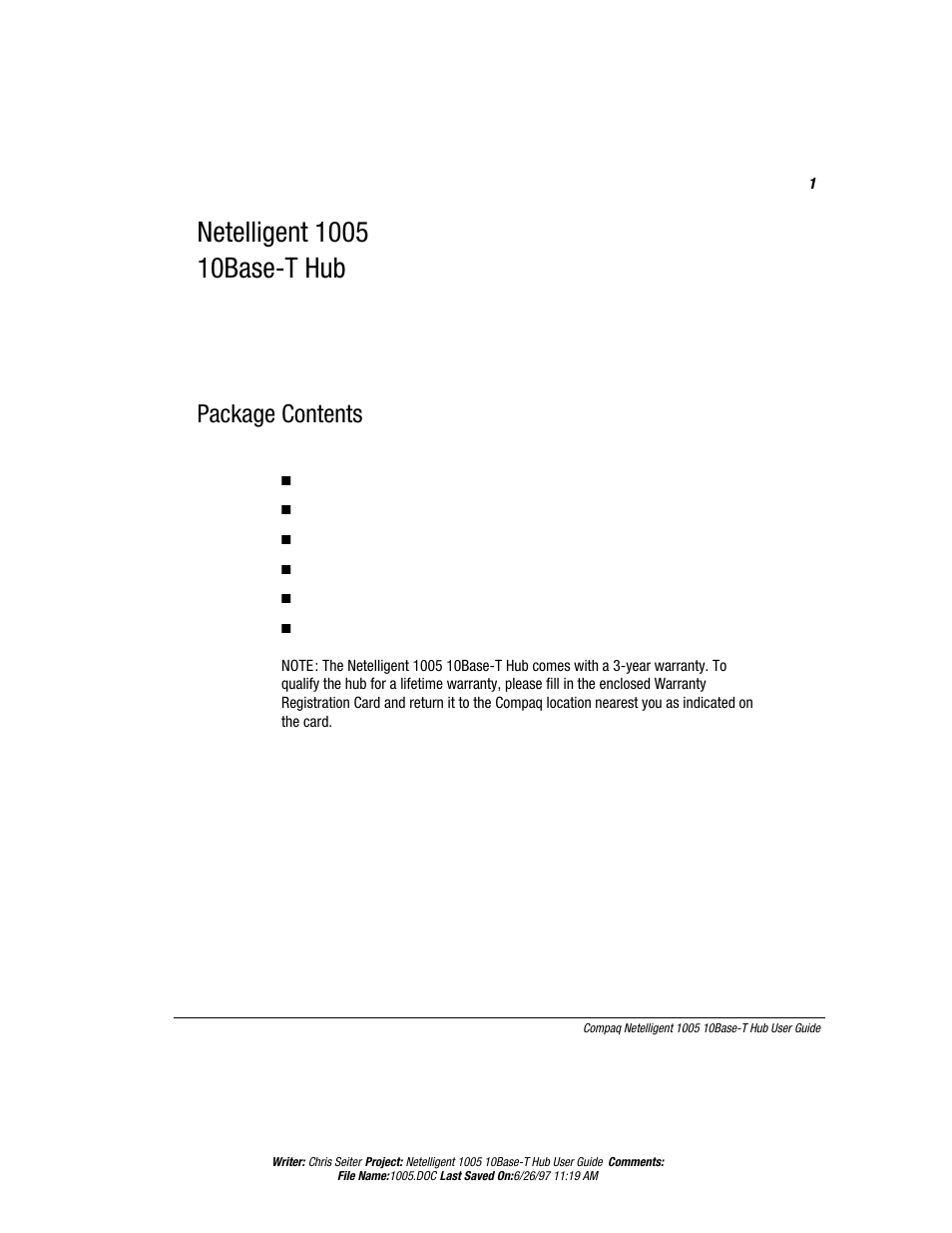 Package contents | Compaq Netelligent 1005 User Manual | Page 4 / 14