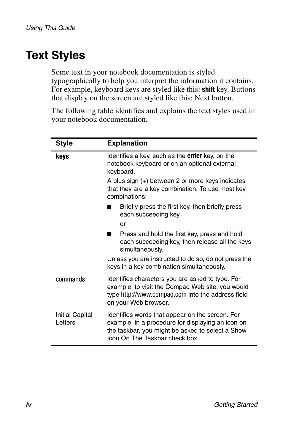 Text styles | Compaq 272637-001 User Manual | Page 4 / 56