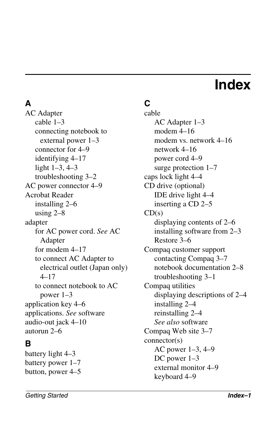 Index | Compaq 272637-001 User Manual | Page 51 / 56