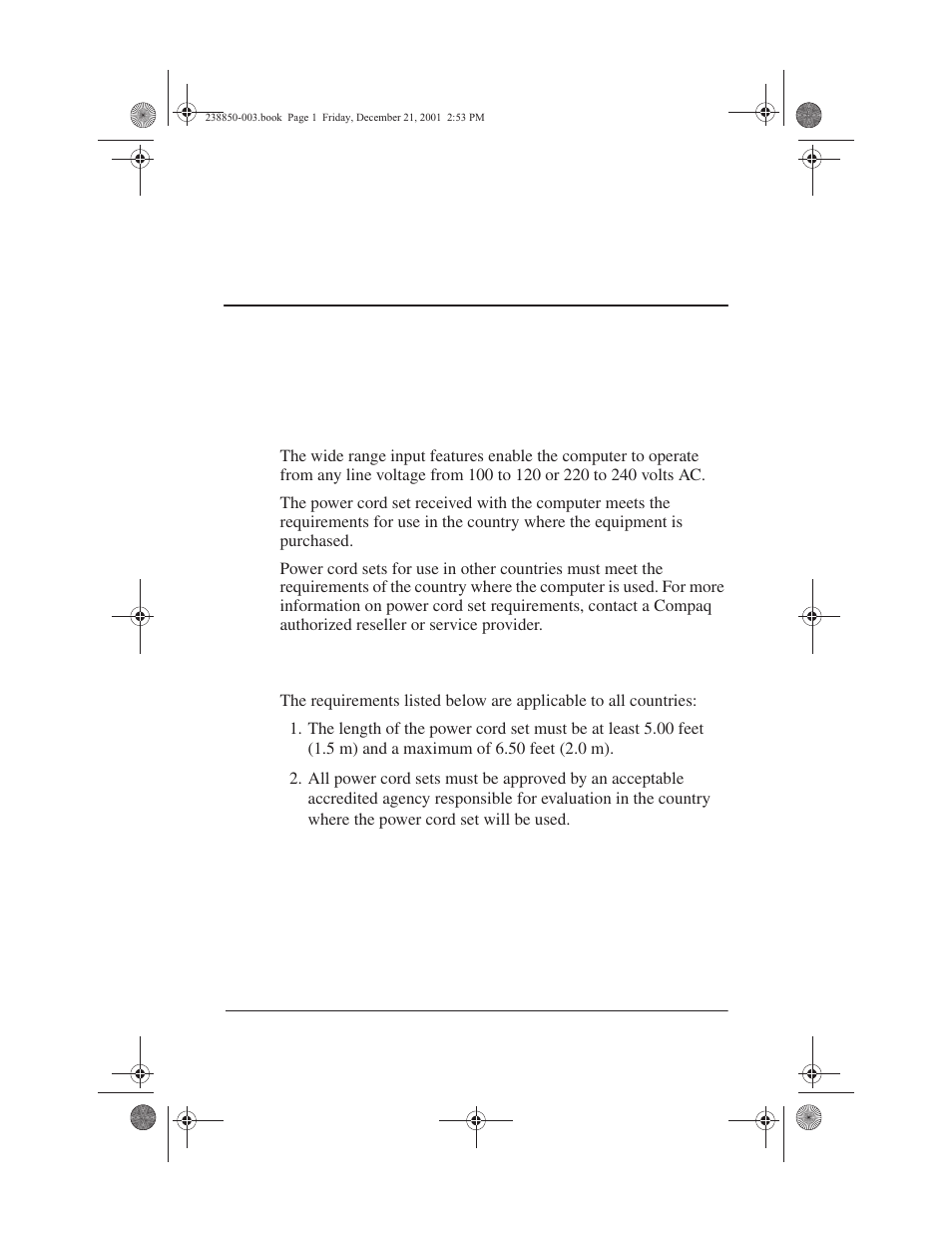 Power cord set requirements, Conductor power cord set, General requirements | B power cord set requirements | Compaq 110 User Manual | Page 135 / 153