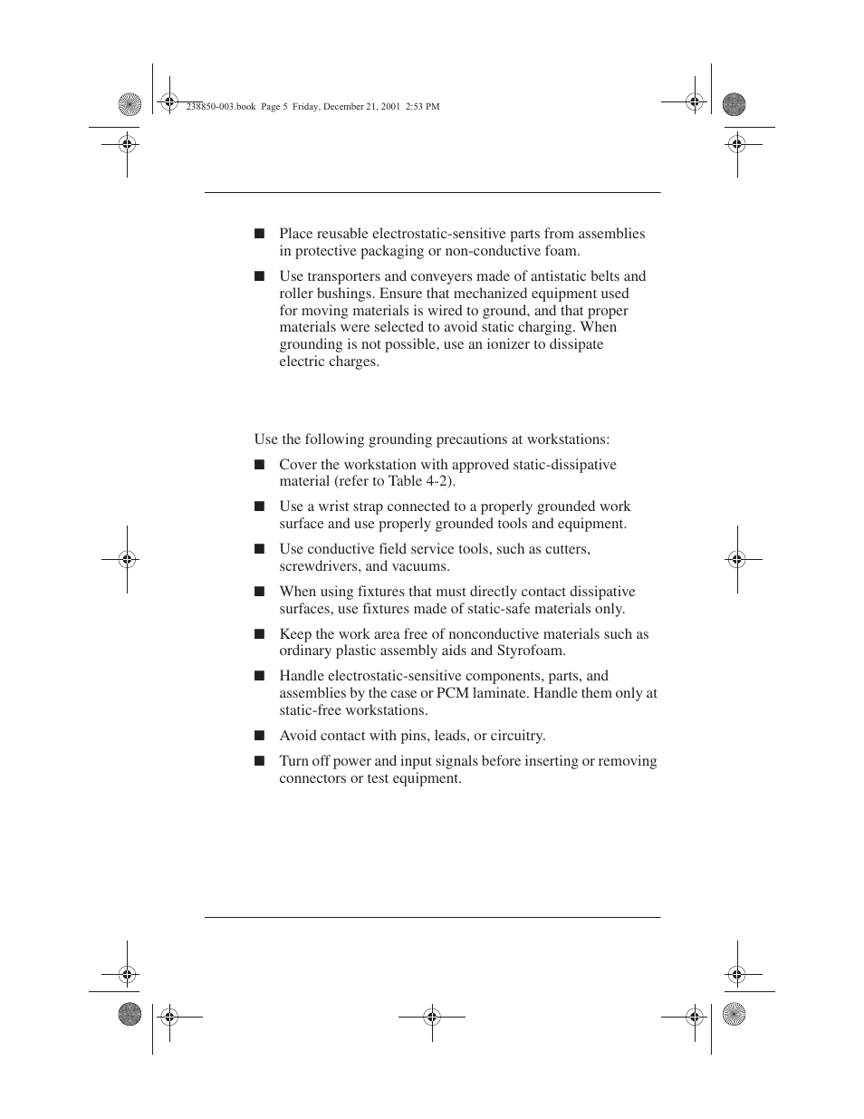 6 workstation precautions, 6 workstation precautions –5 | Compaq 110 User Manual | Page 66 / 153