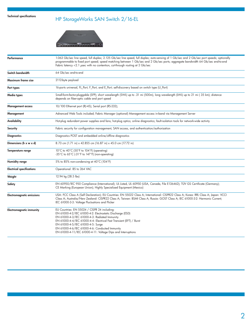 Hp storageworks san switch 2/16-el | Compaq 2/16-EL User Manual | Page 2 / 4