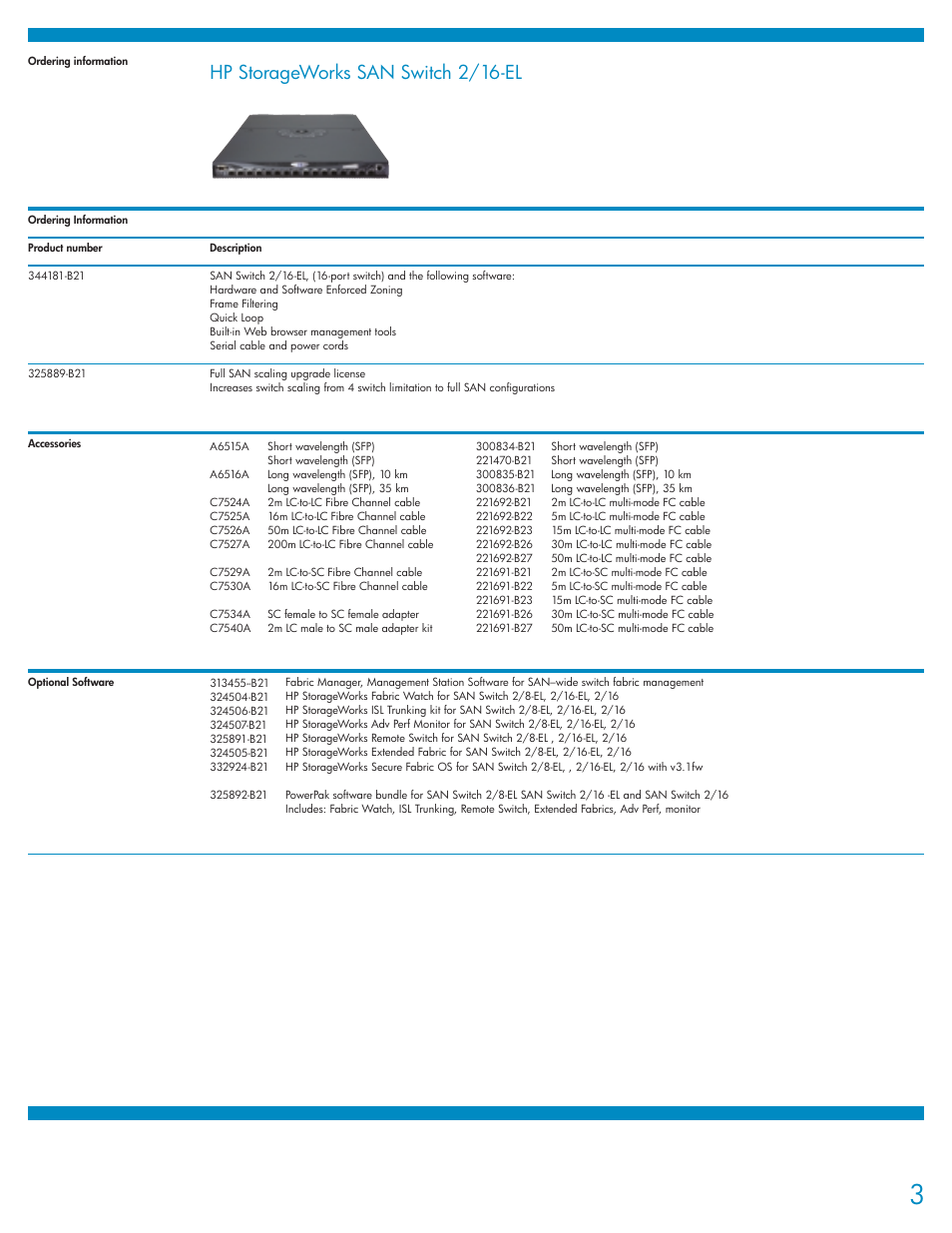 Hp storageworks san switch 2/16-el | Compaq 2/16-EL User Manual | Page 3 / 4