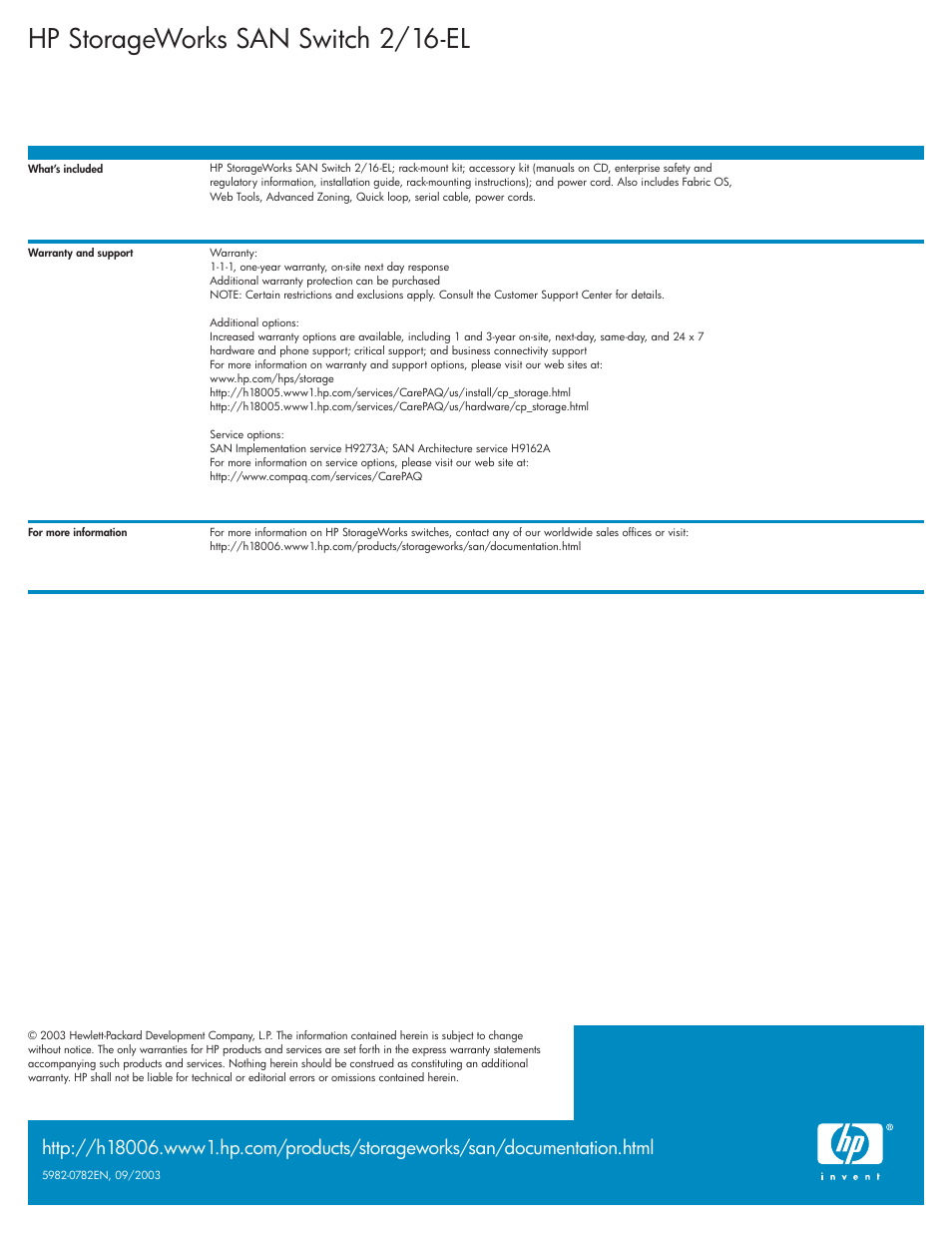 Hp storageworks san switch 2/16-el | Compaq 2/16-EL User Manual | Page 4 / 4