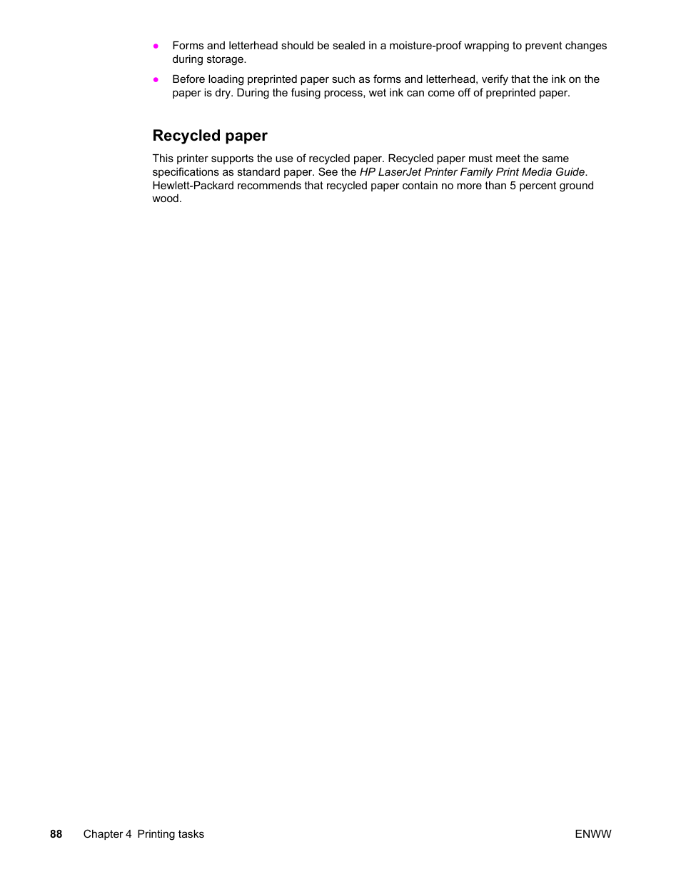 Recycled paper | HP LaserJet 4610n User Manual | Page 100 / 246