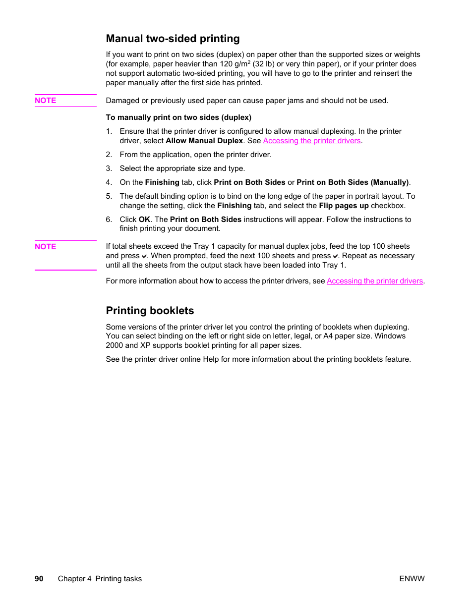 Manual two-sided printing, Printing booklets, Manual two-sided printing printing booklets | HP LaserJet 4610n User Manual | Page 102 / 246