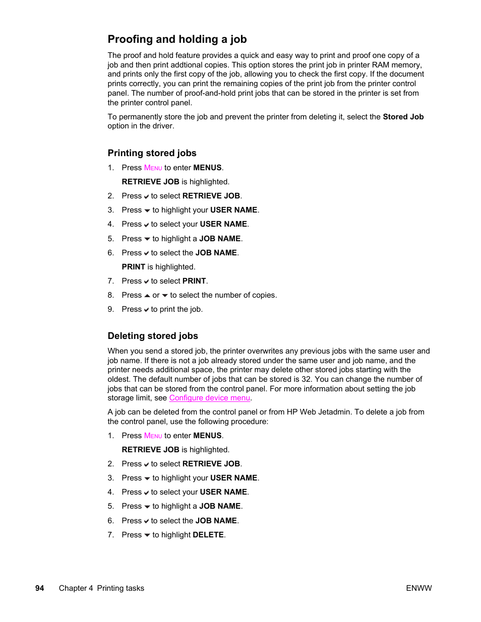 Proofing and holding a job | HP LaserJet 4610n User Manual | Page 106 / 246