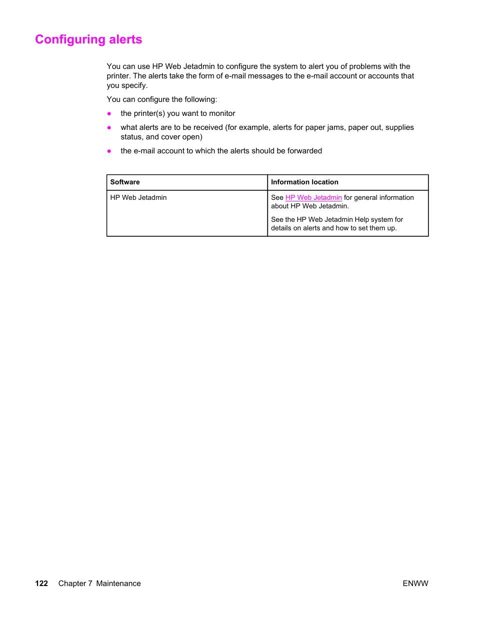 Configuring alerts | HP LaserJet 4610n User Manual | Page 134 / 246