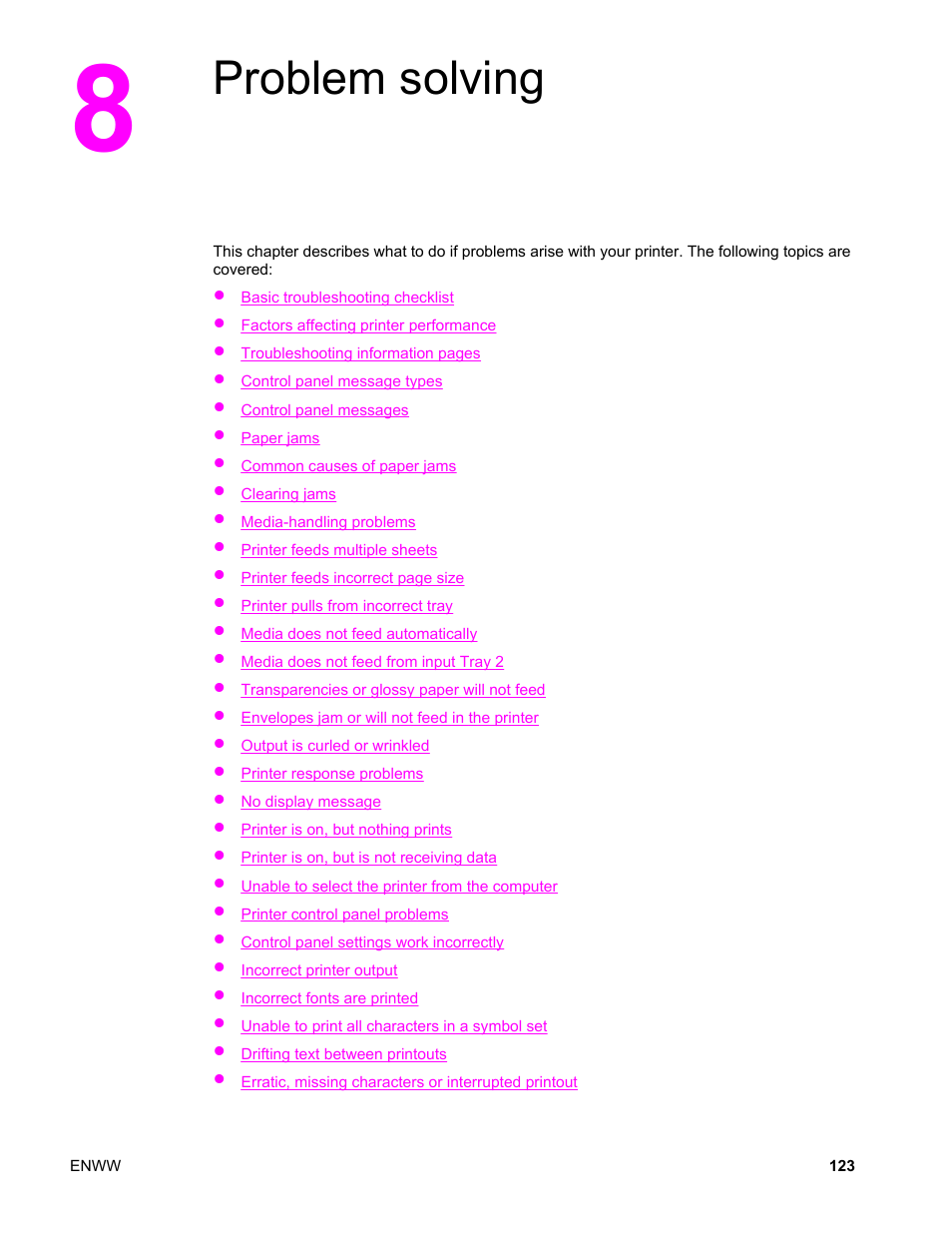 Problem solving, 8 problem solving | HP LaserJet 4610n User Manual | Page 135 / 246