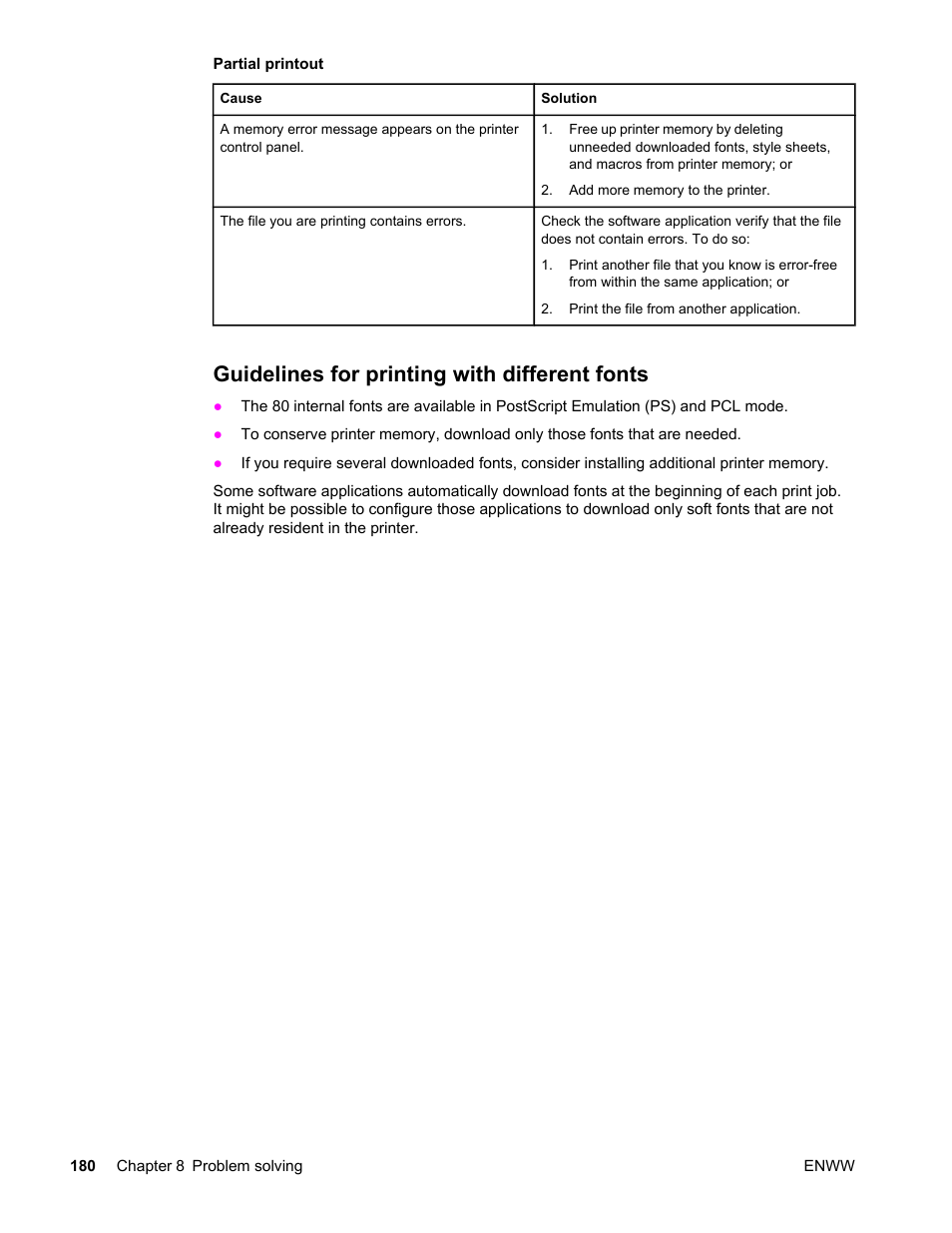 Guidelines for printing with different fonts, Partial printout | HP LaserJet 4610n User Manual | Page 192 / 246