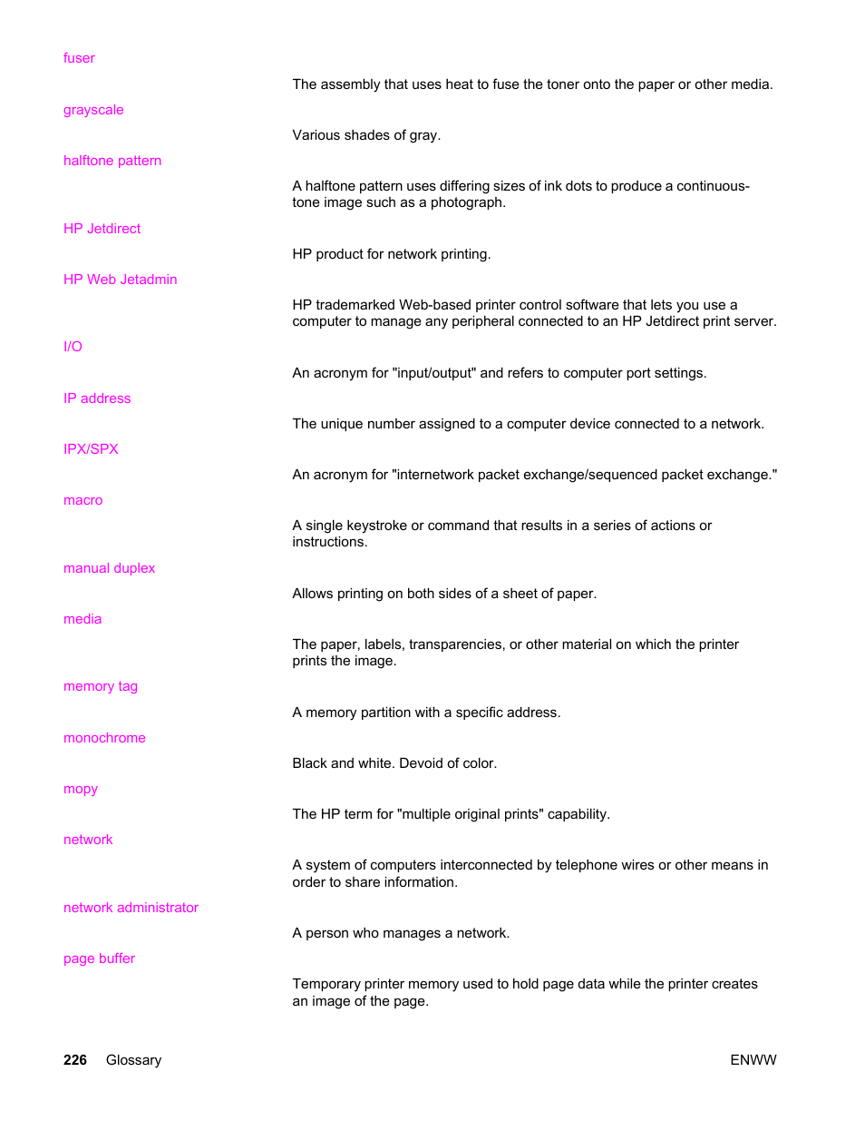 HP LaserJet 4610n User Manual | Page 238 / 246