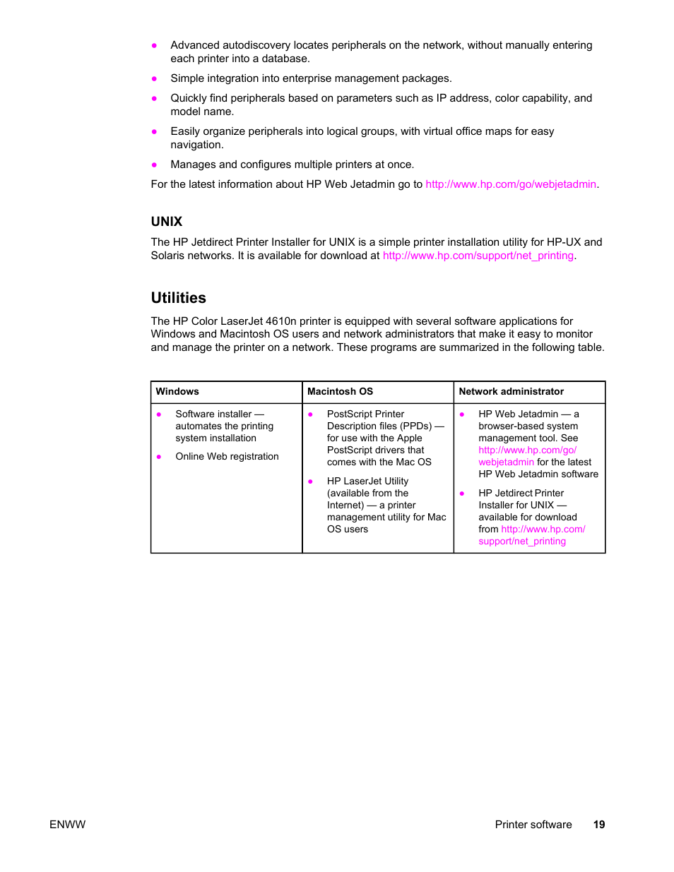 Utilities | HP LaserJet 4610n User Manual | Page 31 / 246