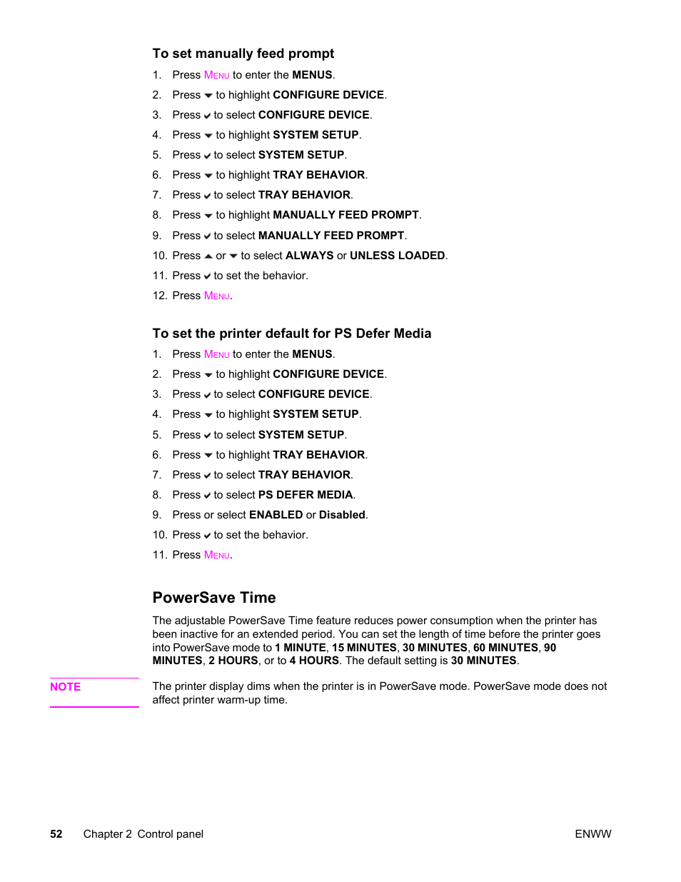 Powersave time | HP LaserJet 4610n User Manual | Page 64 / 246