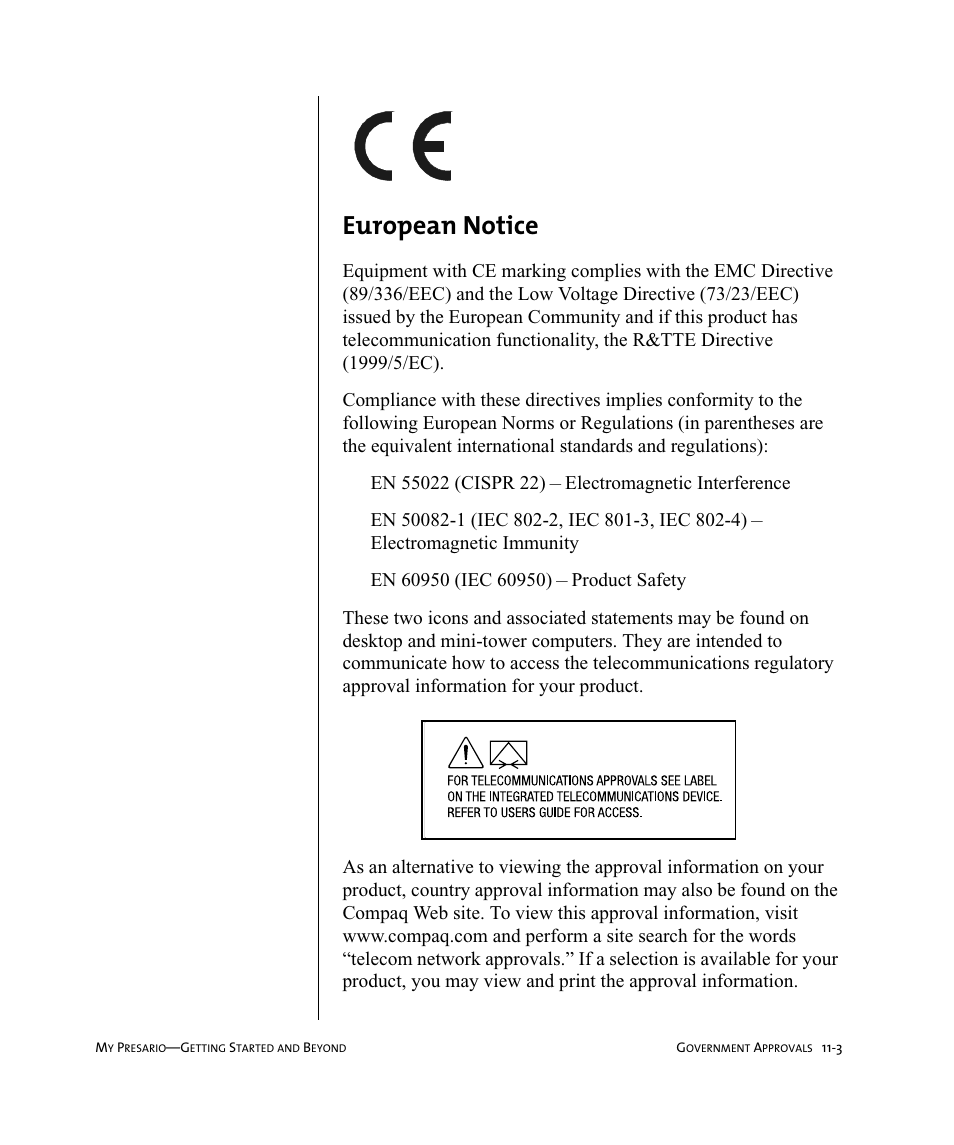 European notice | Compaq Presario Internet PC User Manual | Page 111 / 140