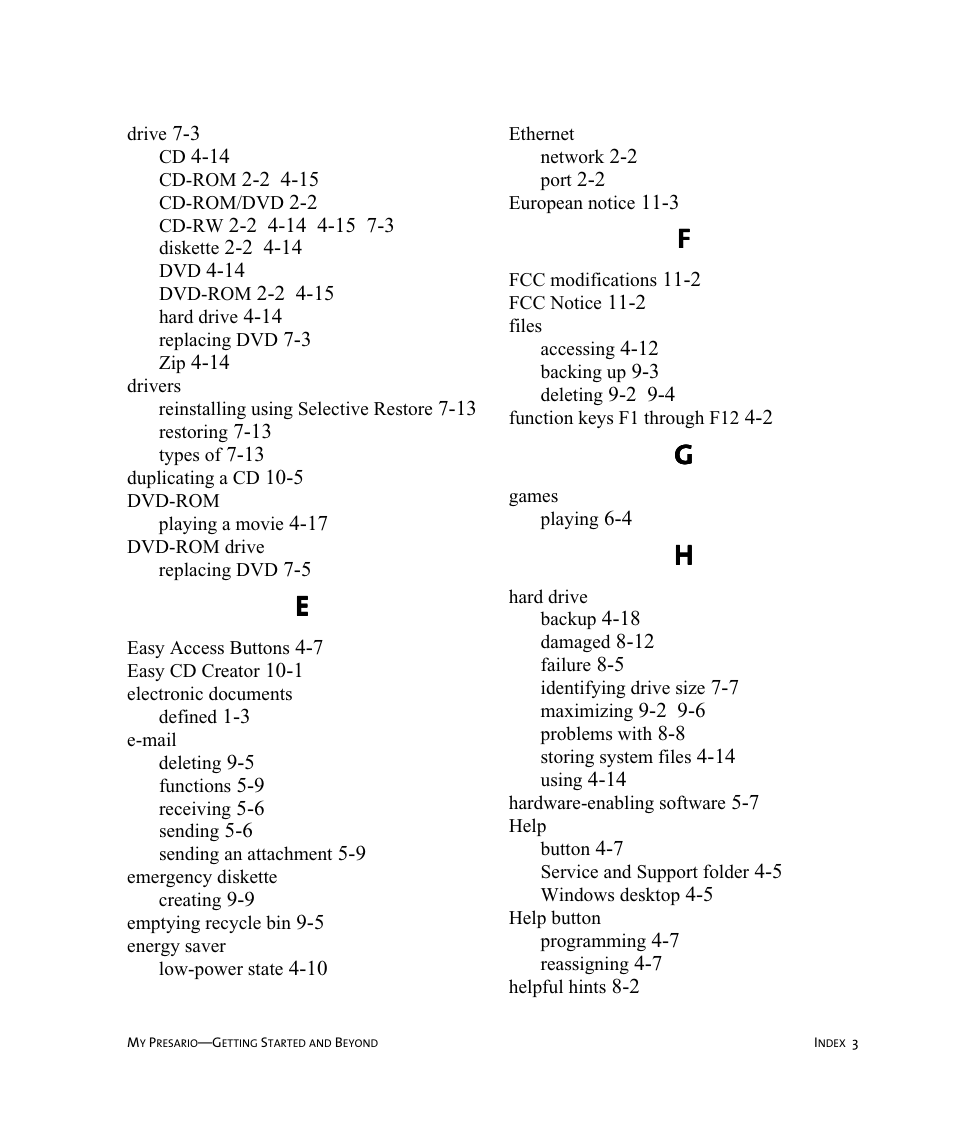 Eee e | Compaq Presario Internet PC User Manual | Page 135 / 140