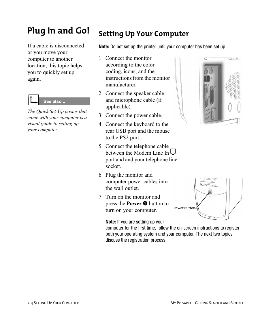 Plug in and go, Setting up your computer | Compaq Presario Internet PC User Manual | Page 18 / 140