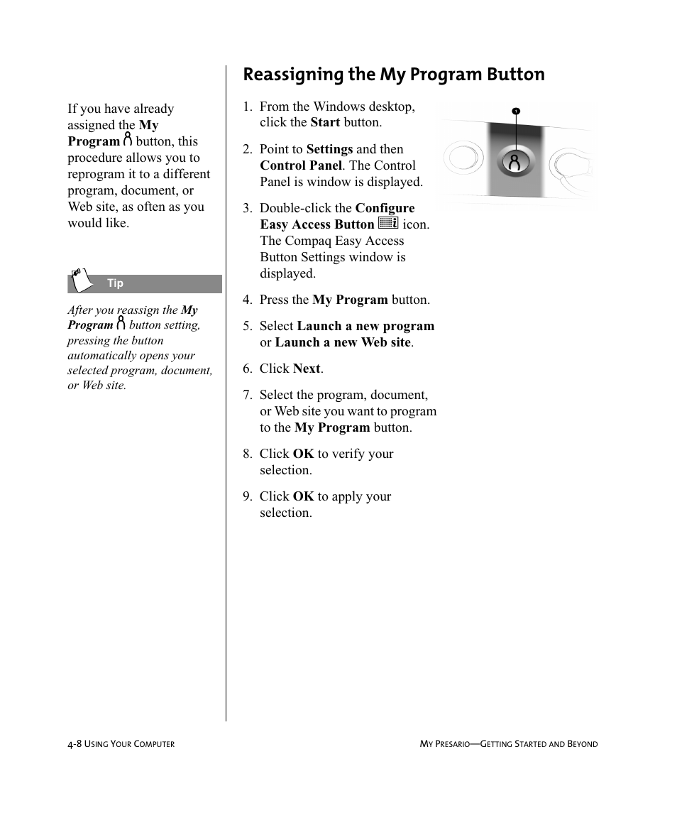 Reassigning the my program button | Compaq Presario Internet PC User Manual | Page 32 / 140