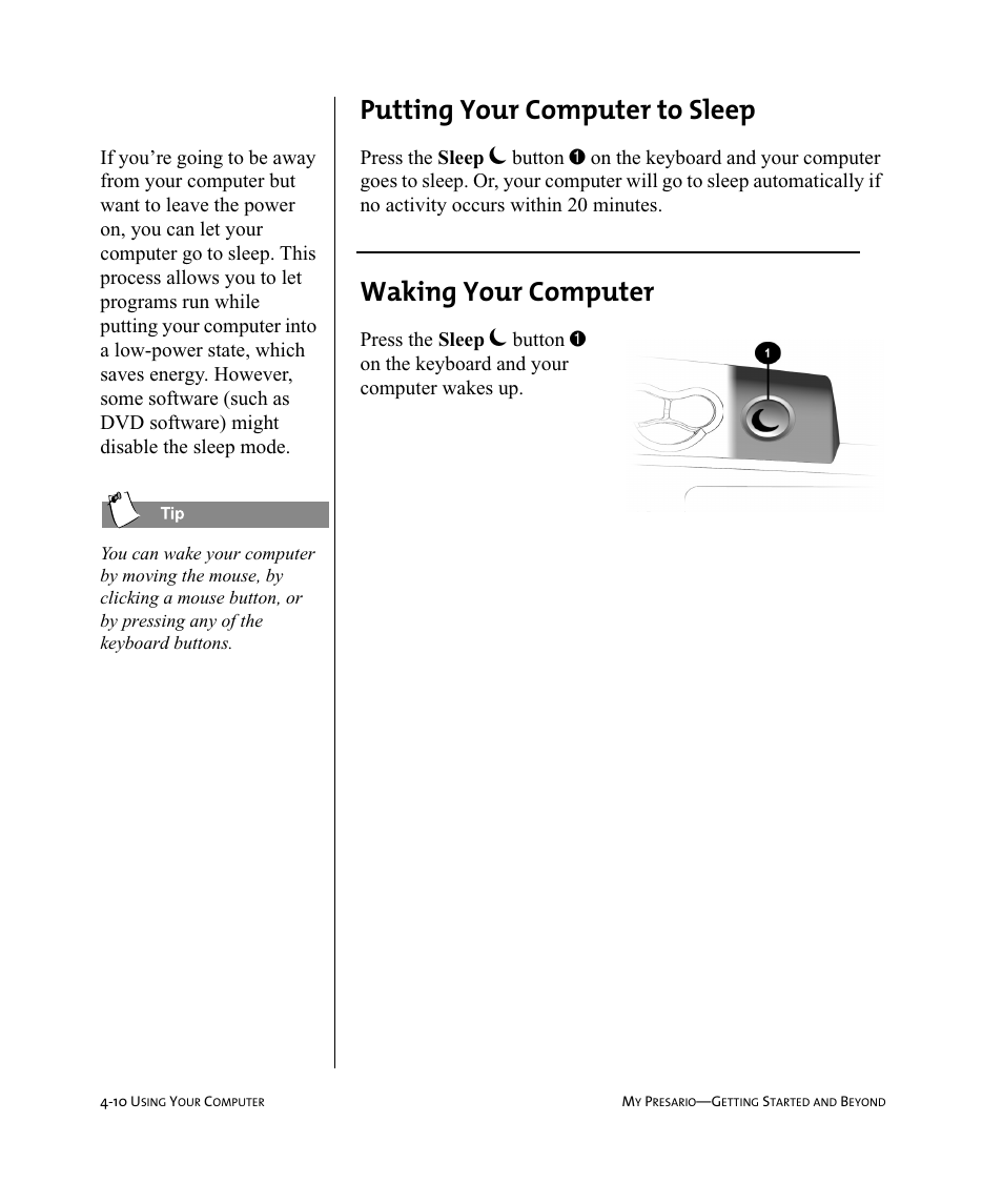 3xwwlqj#<rxu#&rpsxwhu#wr#6ohhs, Dnlqj#<rxu#&rpsxwhu | Compaq Presario Internet PC User Manual | Page 34 / 140