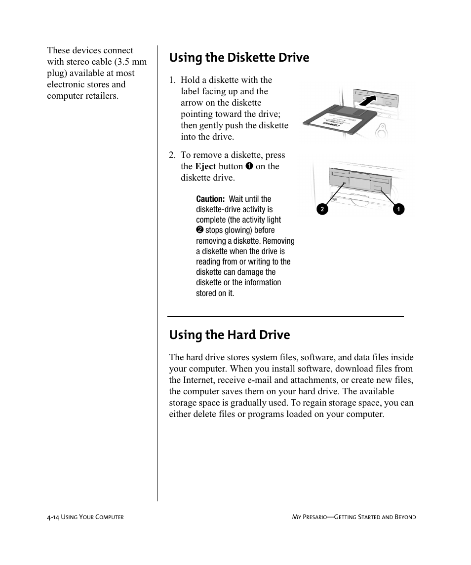 Using the diskette drive, 8vlqj#wkh#+dug#'ulyh | Compaq Presario Internet PC User Manual | Page 38 / 140