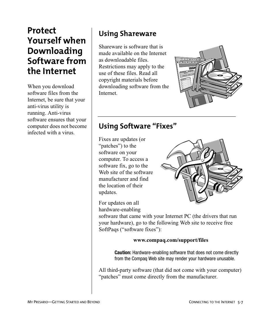 Using shareware, Using software “fixes | Compaq Presario Internet PC User Manual | Page 51 / 140