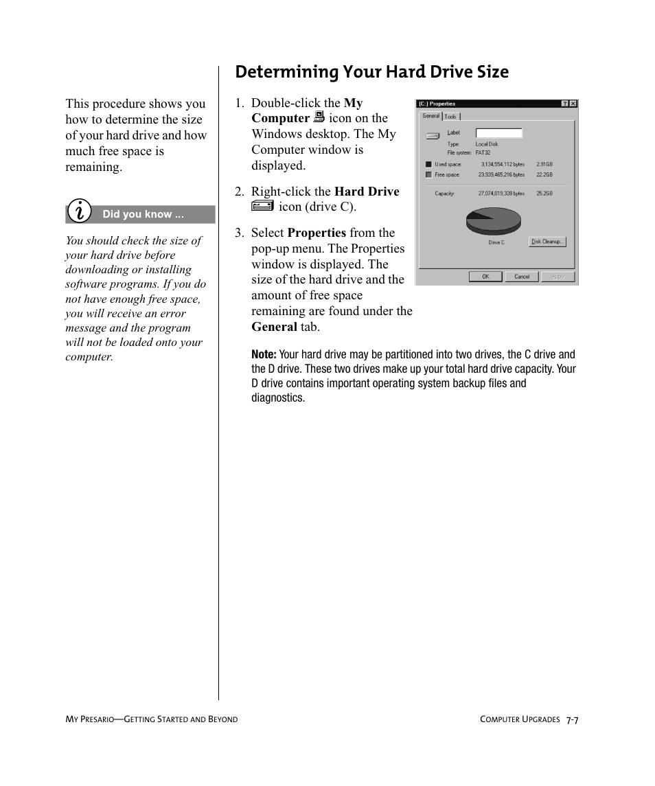 Determining your hard drive size | Compaq Presario Internet PC User Manual | Page 67 / 140