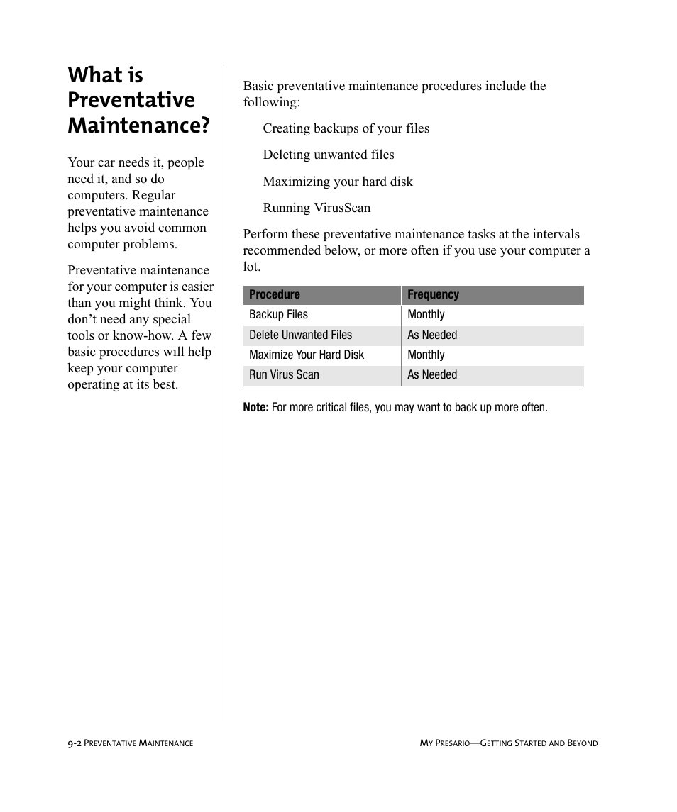 What is preventative maintenance | Compaq Presario Internet PC User Manual | Page 88 / 140