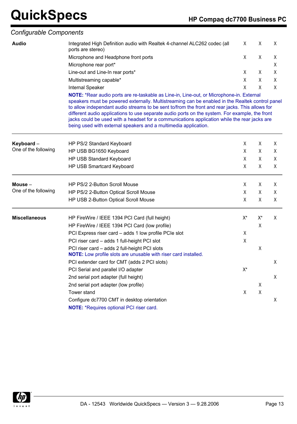 Quickspecs | Compaq dc7700 User Manual | Page 13 / 49