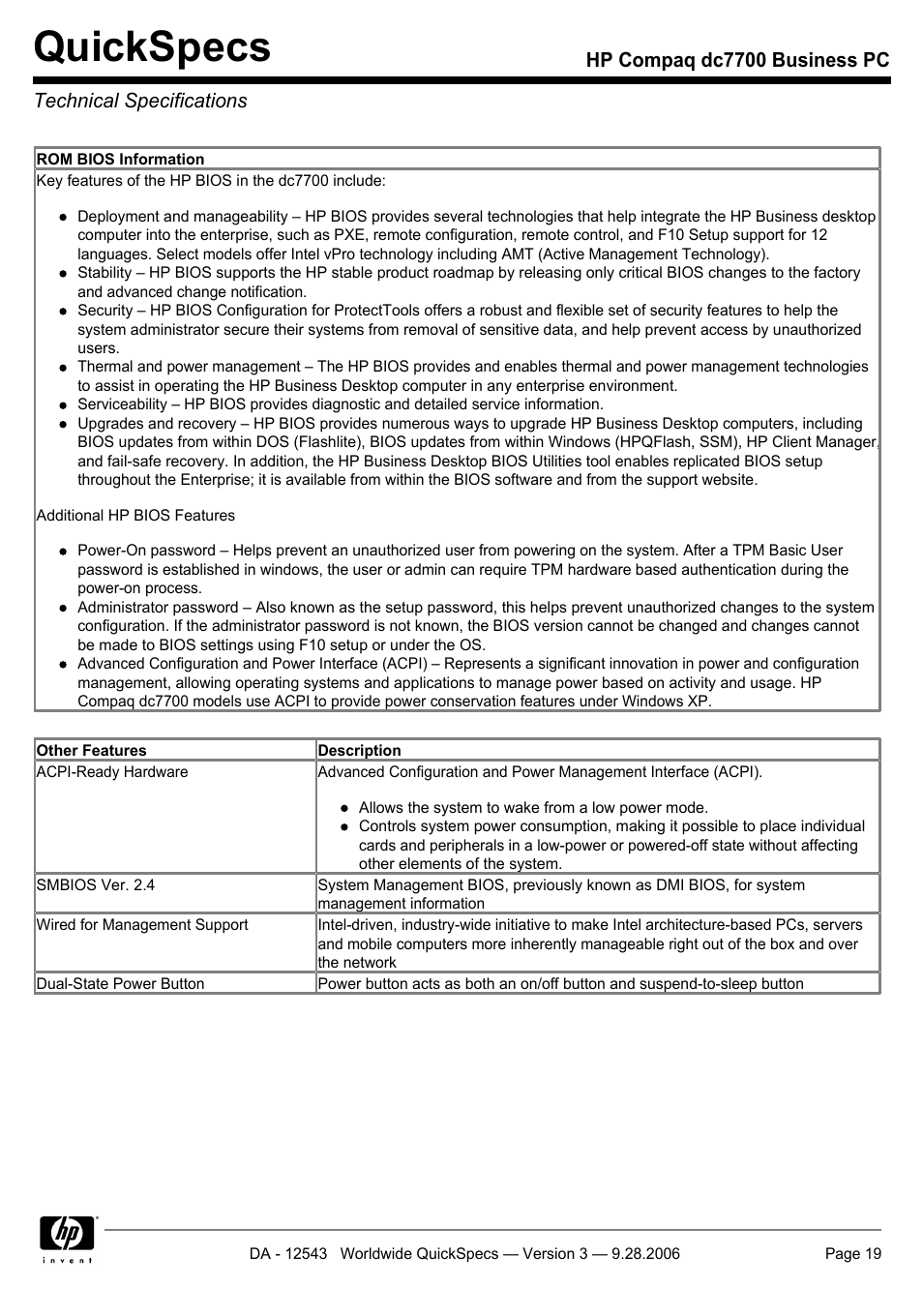 Quickspecs | Compaq dc7700 User Manual | Page 19 / 49