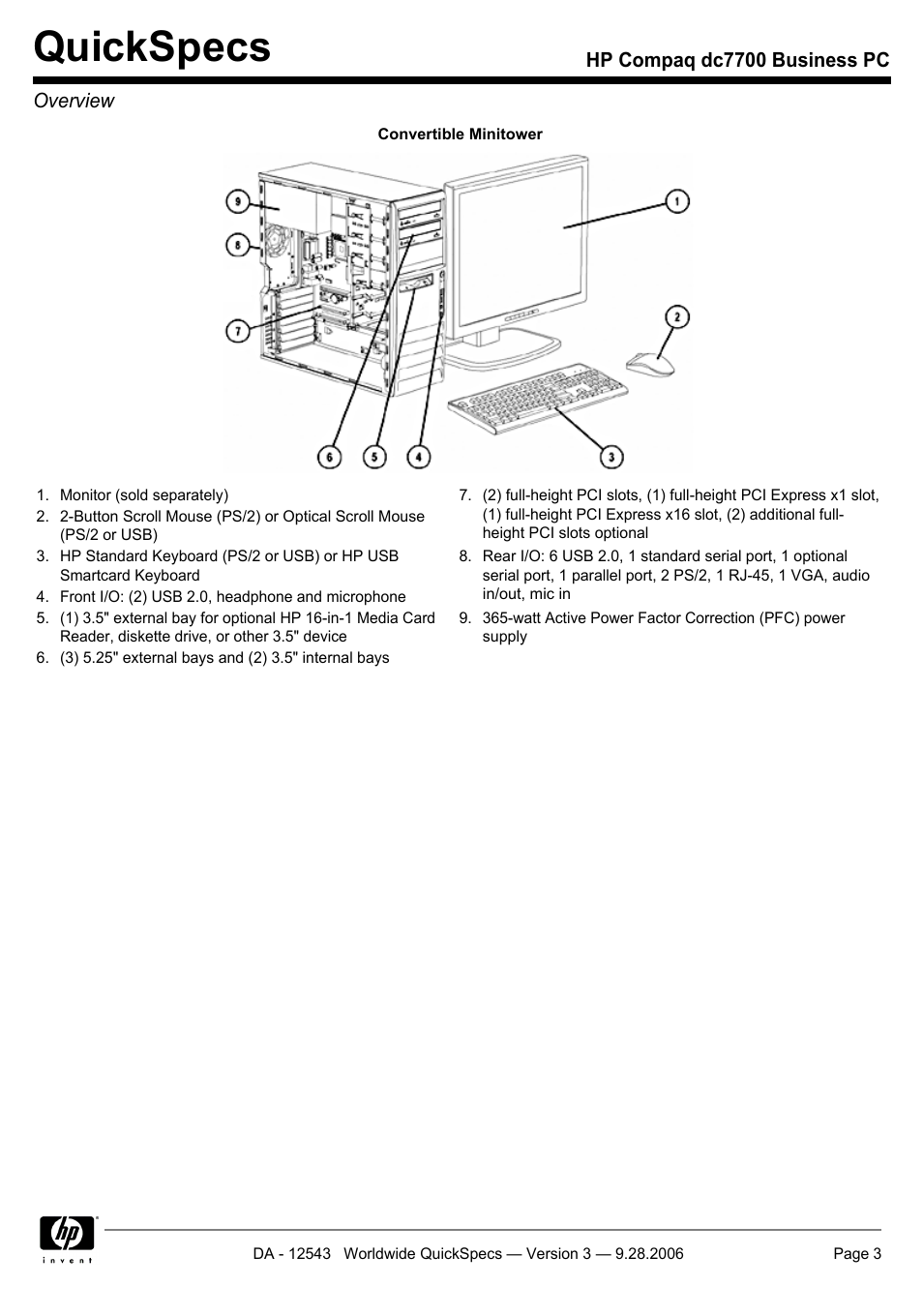 Quickspecs, Hp compaq dc7700 business pc overview | Compaq dc7700 User Manual | Page 3 / 49