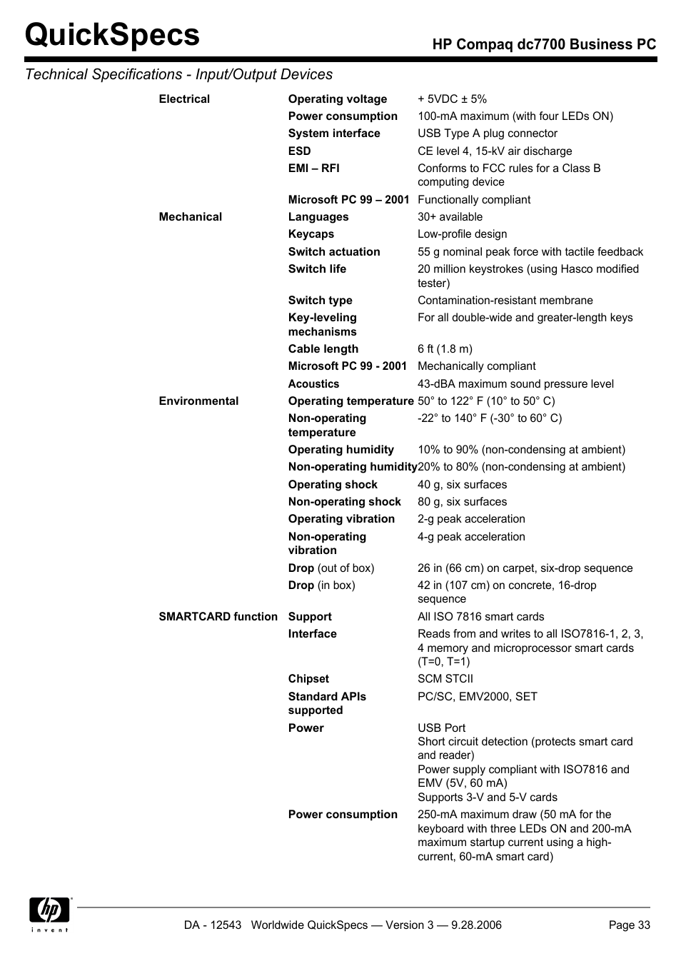 Quickspecs | Compaq dc7700 User Manual | Page 33 / 49