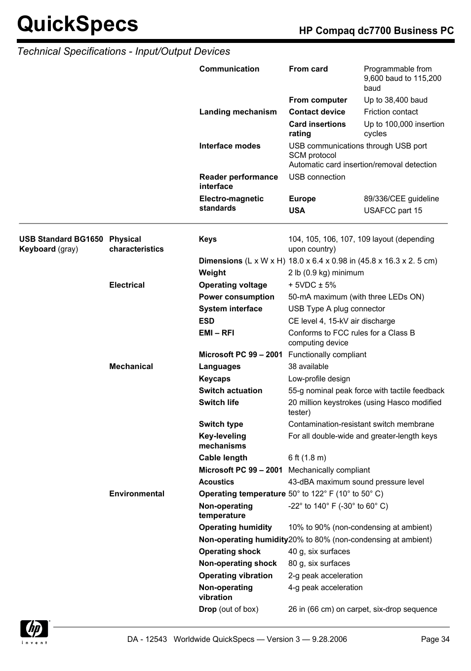 Quickspecs | Compaq dc7700 User Manual | Page 34 / 49