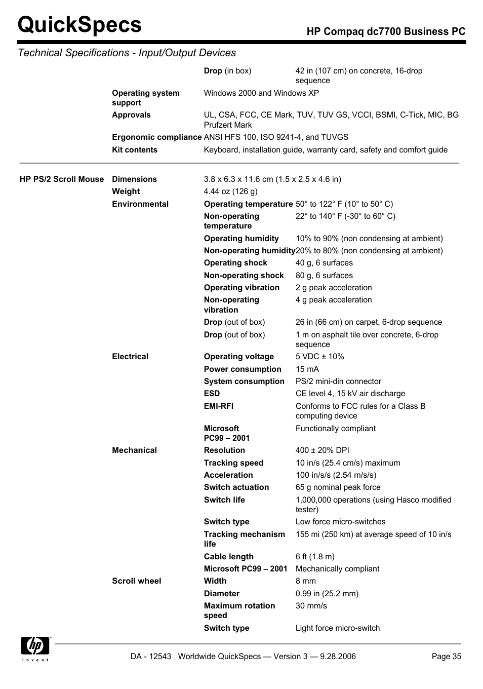 Quickspecs | Compaq dc7700 User Manual | Page 35 / 49