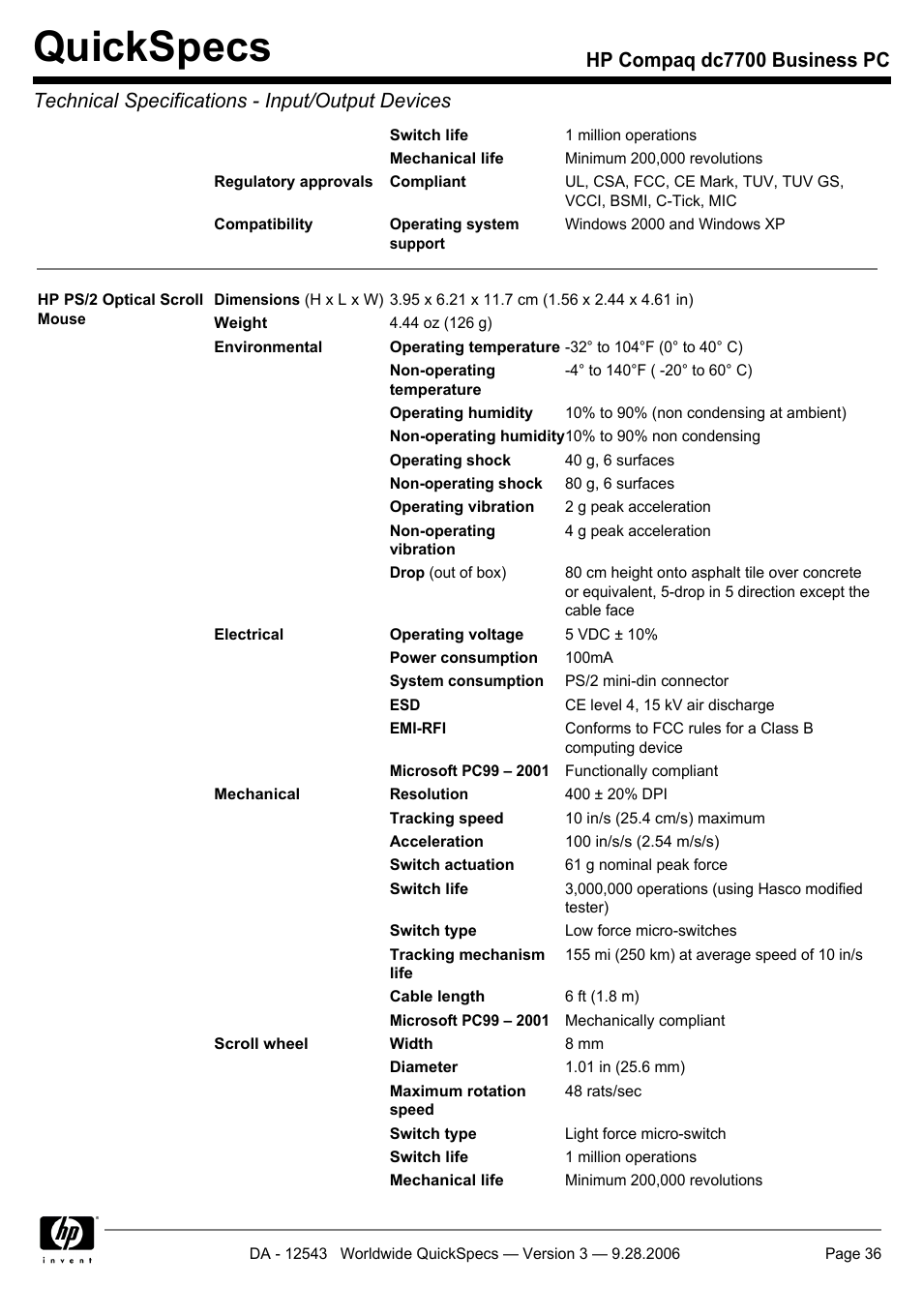 Quickspecs | Compaq dc7700 User Manual | Page 36 / 49