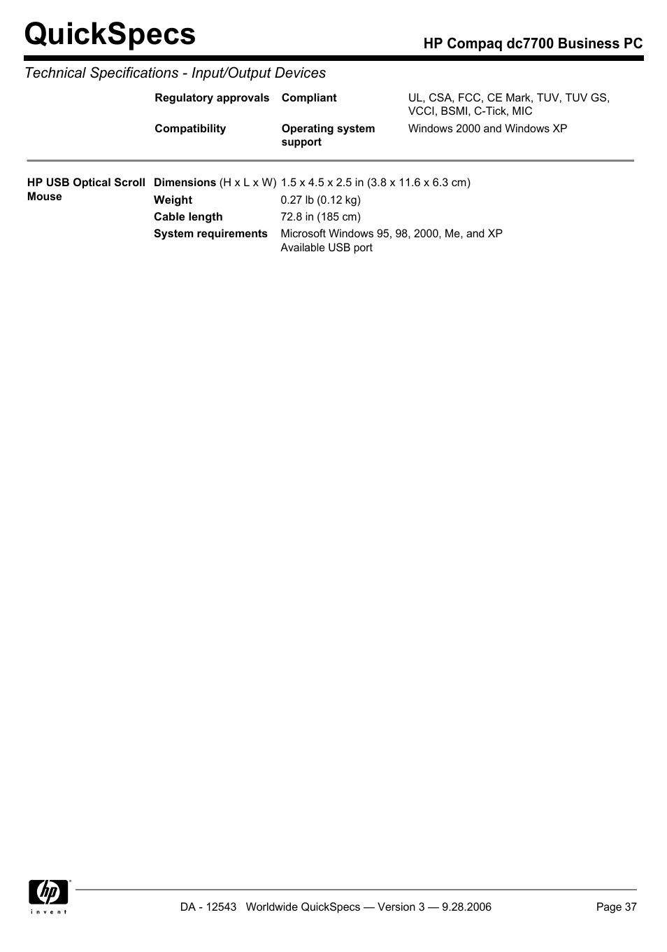 Quickspecs | Compaq dc7700 User Manual | Page 37 / 49