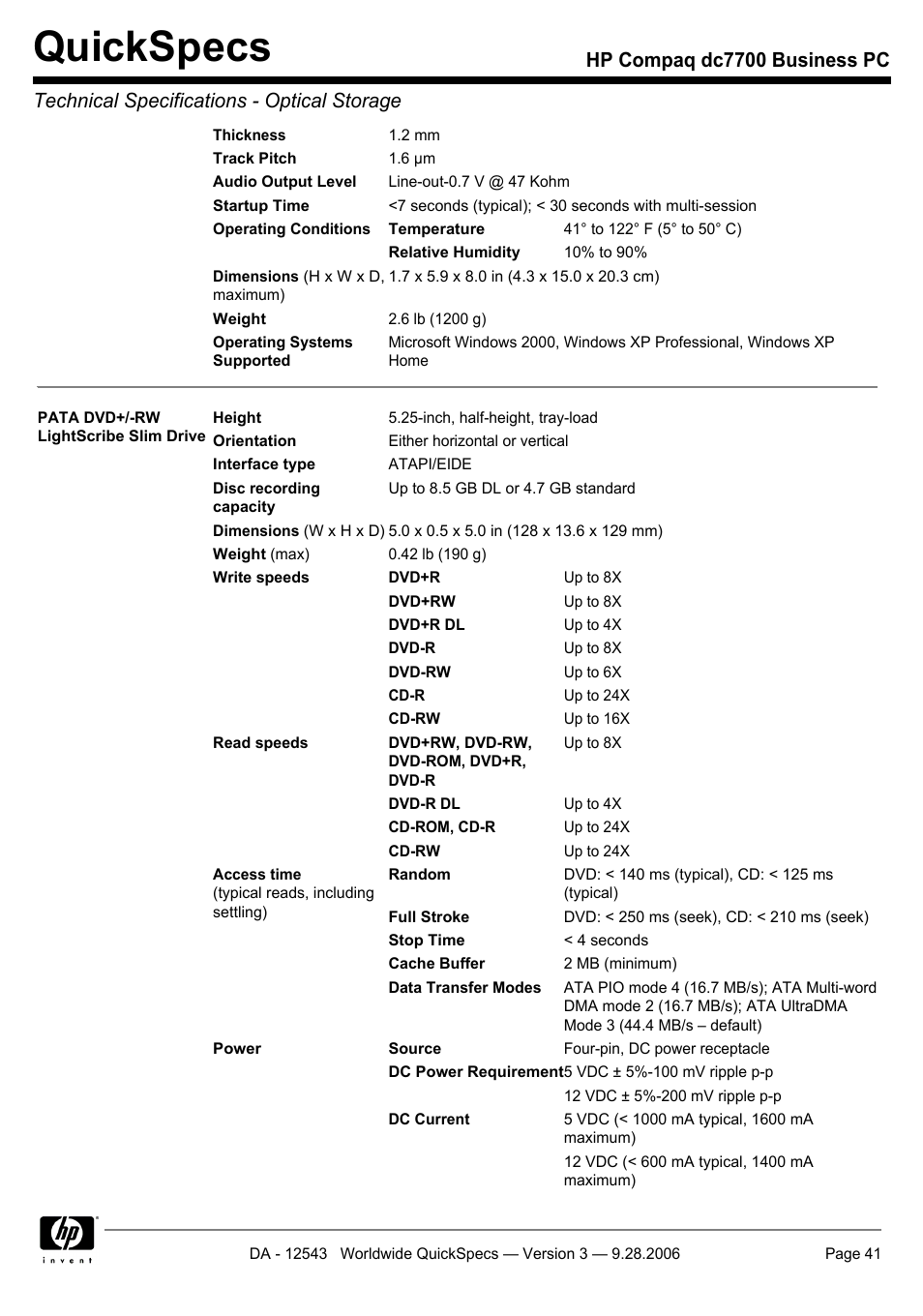Quickspecs | Compaq dc7700 User Manual | Page 41 / 49