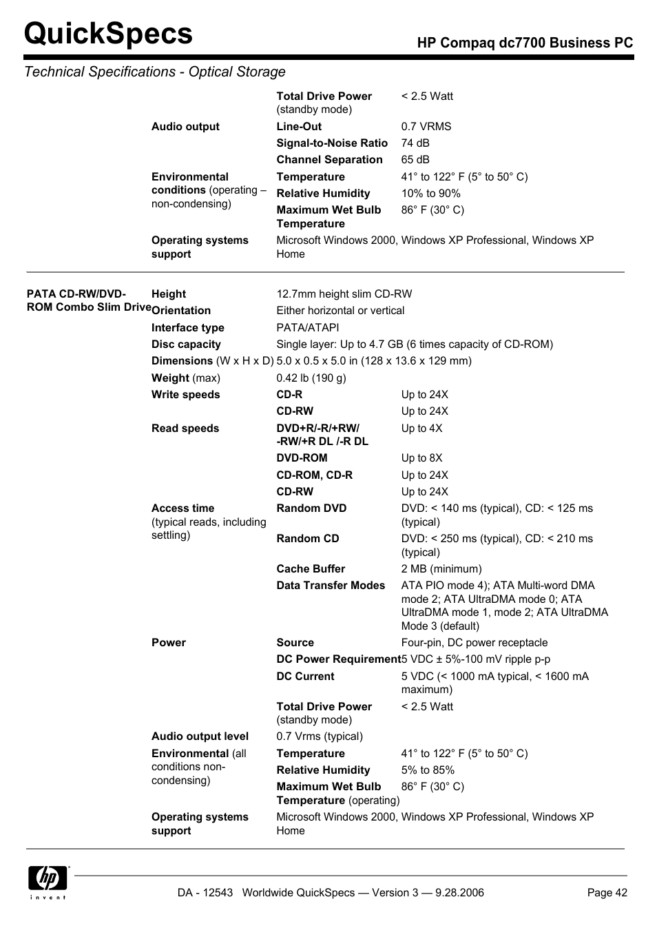 Quickspecs | Compaq dc7700 User Manual | Page 42 / 49