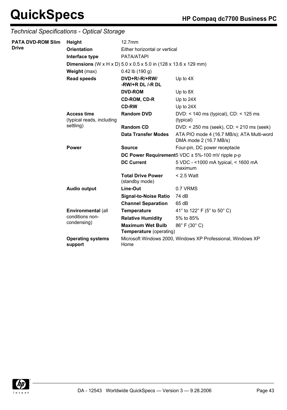 Quickspecs | Compaq dc7700 User Manual | Page 43 / 49