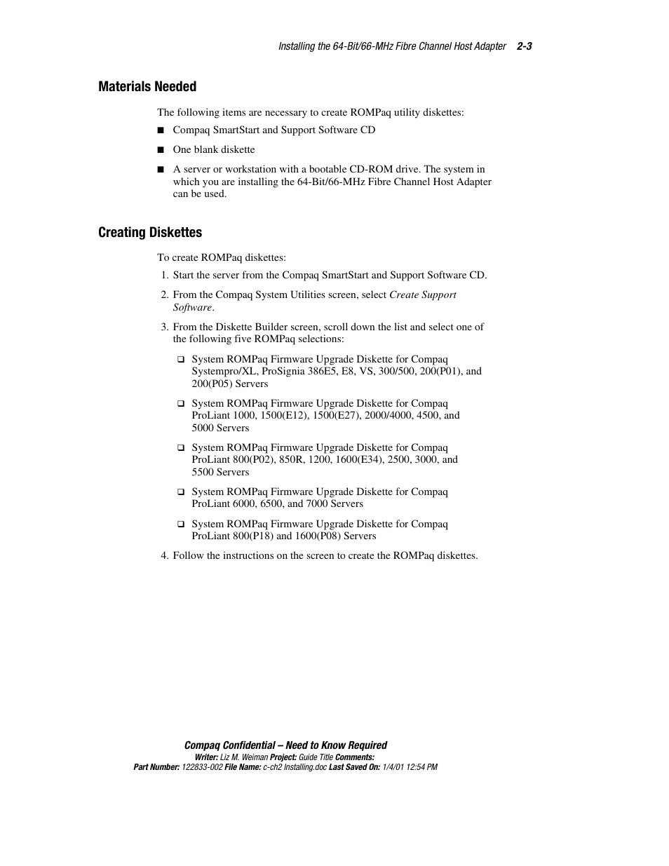 Materials needed, Creating diskettes | Compaq 64-Bit User Manual | Page 15 / 55