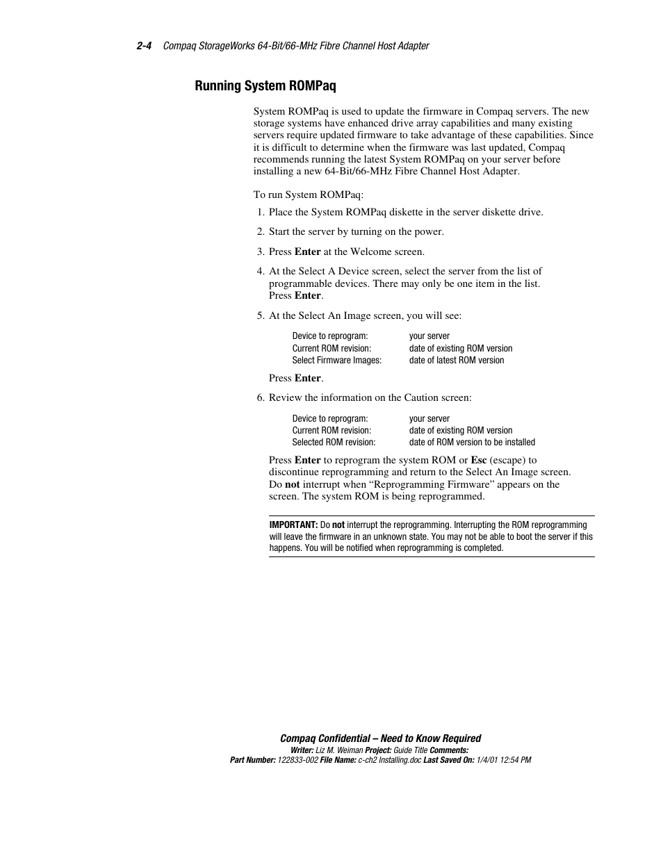 Running system rompaq | Compaq 64-Bit User Manual | Page 16 / 55