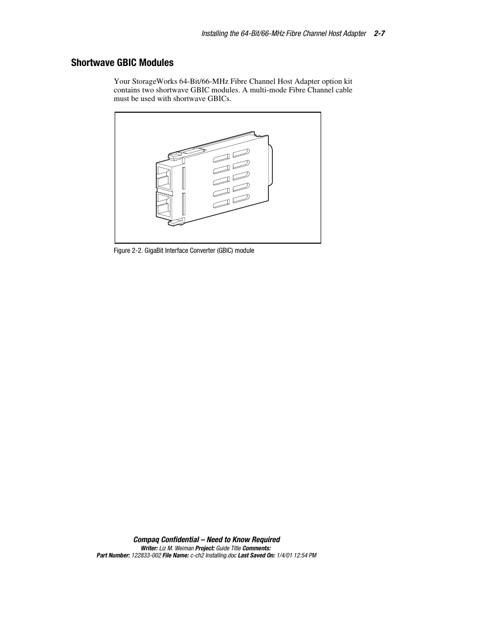 Shortwave gbic modules | Compaq 64-Bit User Manual | Page 19 / 55