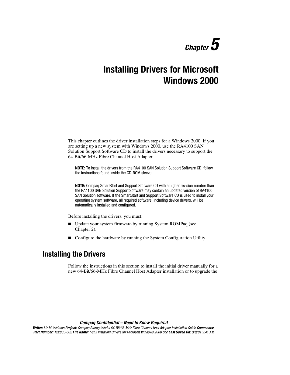Installing the drivers, Chapter 5, Installing drivers for microsoft windows 2000 | Chapter | Compaq 64-Bit User Manual | Page 28 / 55